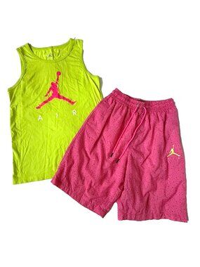 Air Jordan Mens S/M Poolside Set Tank Top Cement pink Yellow Short CJ0911 CI9133